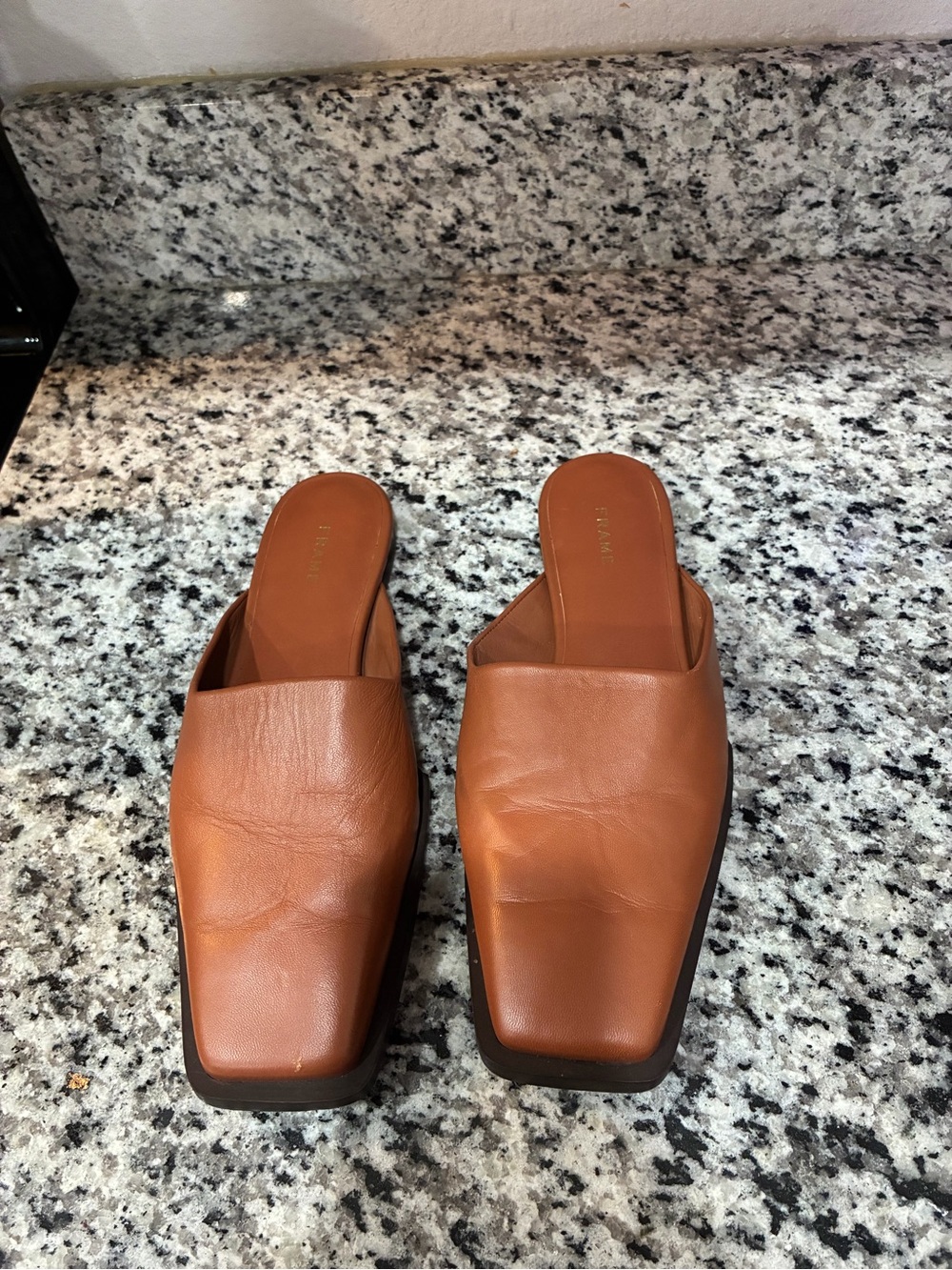 Frame Denim Women's Tan Leather Square-Toe Slide Loafers